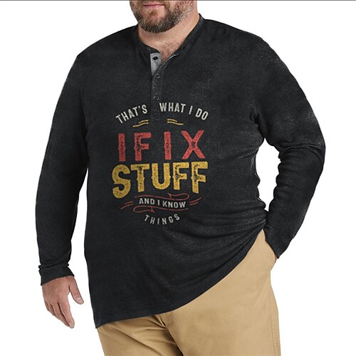 

Men's Plus Size T shirt Tee Big and Tall Graphic Henley Spring & Fall Basic Comfortable Big and Tall Outdoor Street Tops / Letter