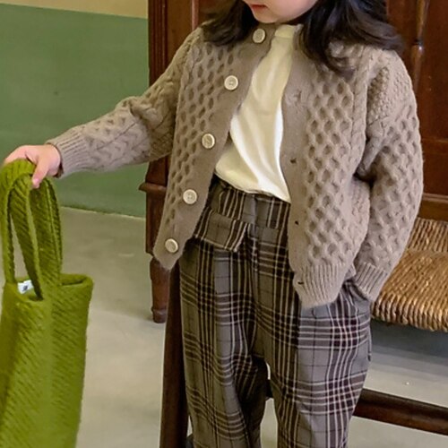 

Kids Girls' Cardigan Solid Color School Long Sleeve Active 2-8 Years Winter Camel Dark Gray Beige