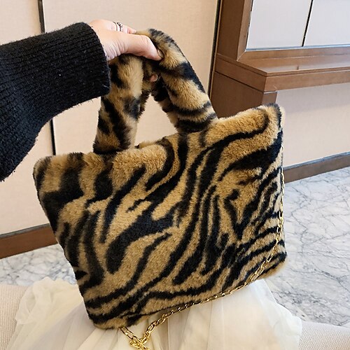 

Women's Chain Bag Fluffy Bag Plush Bag Top Handle Bag Shoulder Bag Synthetic Chain Leopard Print Daily Going out Dark Brown Pink Dusty Rose Brown