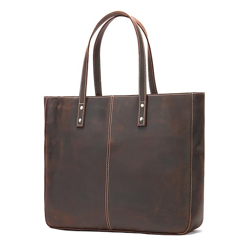 

Men's Women's Tote Top Handle Bag Nappa Leather Cowhide Zipper Solid Color Daily Coffee