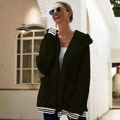 

Women's Zip Hoodie Sweatshirt Sherpa Fleece Teddy Pocket Zip Up Brown Army Green Solid Color Loose Fit Street Hoodie Long Sleeve Fleece S M L XL 2XL