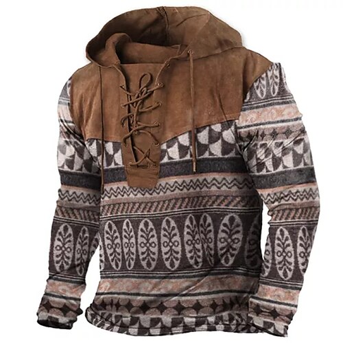 

Men's Pullover Hoodie Sweatshirt Pullover Coffee Hooded Tribal Graphic Prints Lace up Print Casual Daily Sports 3D Print Basic Boho Streetwear Spring & Fall Clothing Apparel Hoodies Sweatshirts