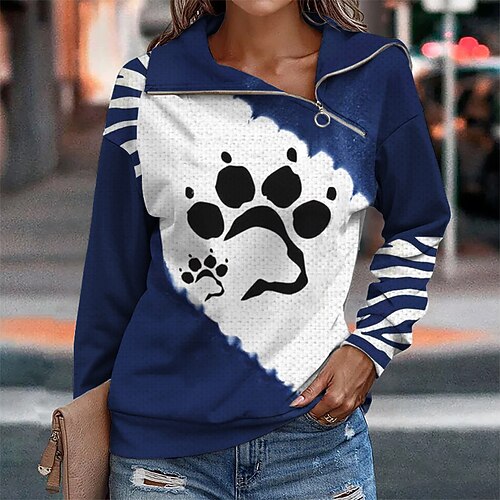 

Women's Sweatshirt Pullover Streetwear Zipper Green Blue Purple Graphic Color Block Street V Neck Long Sleeve S M L XL 2XL 3XL