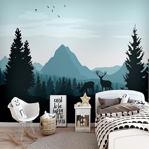 

Art Deco 3D Home Decoration Mural Misty Forest Suitable For Living Room Bedroom Hotel Canvas Material Self adhesive Wallpaper Mural Wall Cloth Room Wallcovering