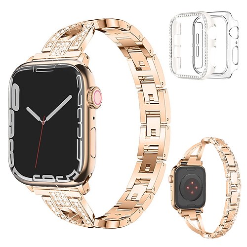 

1PC Smart Watch Band with Case Compatible with Apple iWatch Apple Watch Ultra 49mm Series 8/7/6/5/4/3/2/1 / SE Jewelry Bracelet for iWatch Smartwatch Strap Wristband Alloy Adjustable Breathable Quick