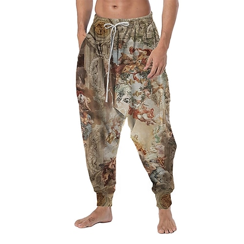 

Men's Trousers Baggy Harem Pants Drawstring Elastic Waist 3D Print Cartoon Graphic Prints Comfort Soft Casual Daily Holiday Sports Streetwear Rainbow Orange Micro-elastic / Drop Crotch