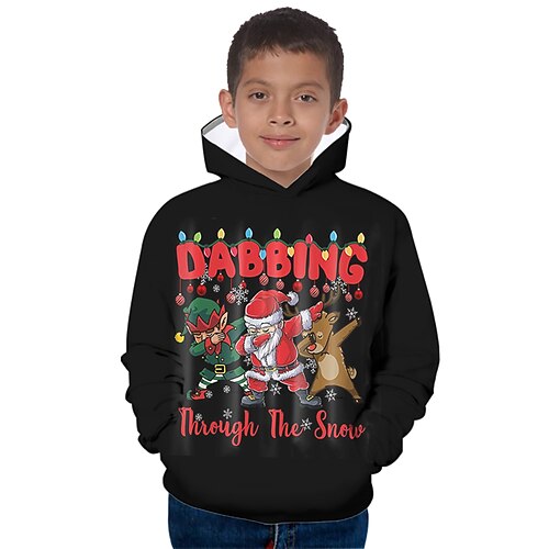 

Kids Boys Ugly Christmas Hoodie Pullover Graphic Santa Claus Long Sleeve Pocket Children Top Outdoor Hoodie Fashion Cute Black Winter 7-13 Years Fall Spring