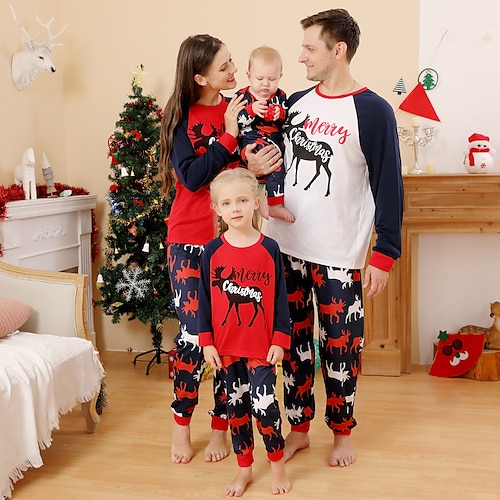 

Christmas Pajamas Family Set Ugly Letter Deer Home Black Long Sleeve Mom Dad and Me Daily Matching Outfits