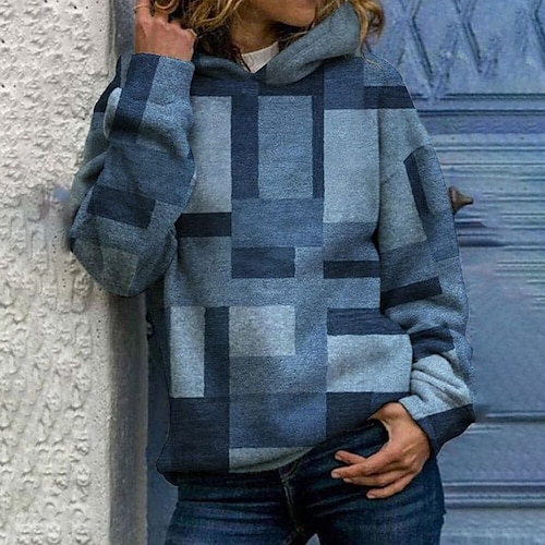 

Women's Hoodie Sweatshirt Pullover Active Blue Geometric Street Hoodie Long Sleeve S M L XL 2XL 3XL