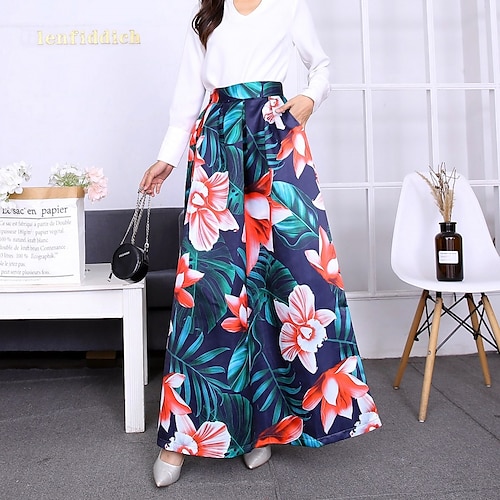 

Women's Skirt Work Skirts Midi Polyester Green Blue Purple Pink Skirts Print Fashion Holiday Weekend S M L / Loose Fit