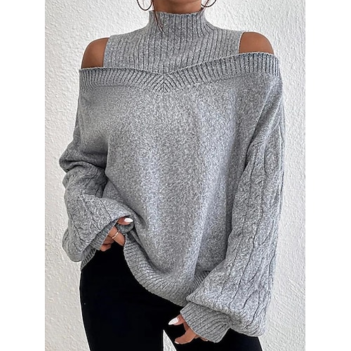 

Women's Pullover Sweater jumper Jumper Crochet Knit Cropped Knitted Solid Color Stand Collar Casual Daily Holiday Winter Fall Green Dusty Blue S M L / Long Sleeve / Regular Fit