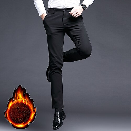 

Men's Dress Pants Fleece Pants Winter Pants Trousers Pocket Solid Color Comfort Breathable Business Casual Daily Retro Vintage Formal Blue Grey Stretchy
