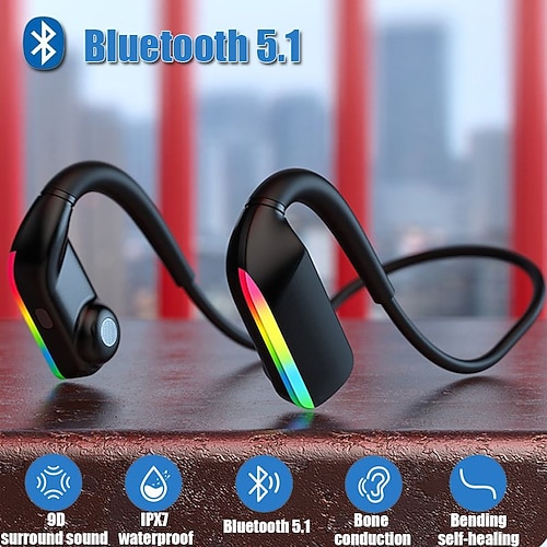 

RGB True Bone Conduction Driving Headset Bluetooth 5.3 Wireless Waterproof Sports Headset with Microphone for Training Running and Driving