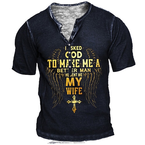 

Men's Henley Shirt T shirt Tee Tee Graphic Letter Templar Cross Henley Black Purple Yellow Red 3D Print Plus Size Outdoor Daily Short Sleeve Button-Down Print Clothing Apparel Basic Designer Casual