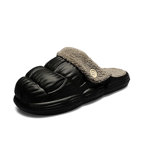 

Men's Loafers & Slip-Ons Warm Slippers Fleece Slippers Casual Home Walking Shoes PU Warm Black Gray Winter