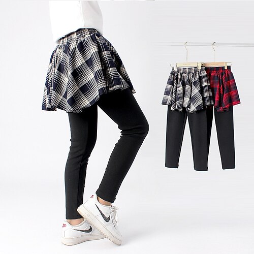 

Barn Jente Leggings Ruter søt stil Skole 7-13 år Vinter Blå Rød / Høst
