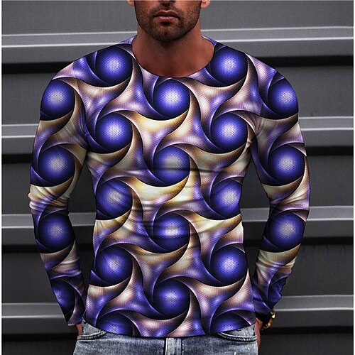 

Men's T shirt Tee Geometric Graphic Prints Crew Neck Green Blue Yellow Royal Blue Red 3D Print Outdoor Street Long Sleeve Print Clothing Apparel Basic Sports Designer Casual