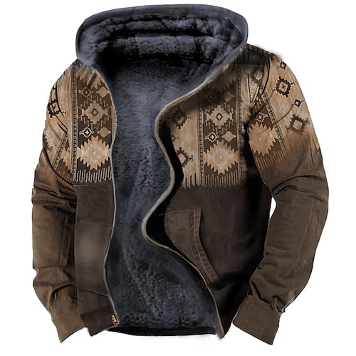 

Men's Fleece Jacket Full Zip Hoodie Fleece Hoodie Sherpa Jacket Coffee Hooded Color Block Graphic Prints Zipper Print Sports & Outdoor Daily Sports 3D Print Fleece Boho Streetwear Designer Winter