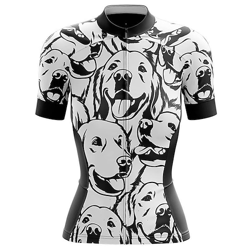 

21Grams Women's Cycling Jersey Short Sleeve Bike Top with 3 Rear Pockets Mountain Bike MTB Road Bike Cycling Breathable Quick Dry Moisture Wicking Reflective Strips White Dog Spandex Sports Clothing