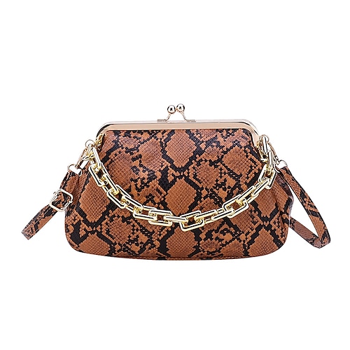 

Women's Leather Bag Crossbody Bag PU Leather Chain Artwork Date Going out Blue Khaki Red Brown