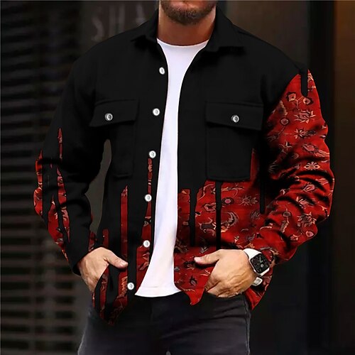 

Men's Coat Warm Sports & Outdoor Single Breasted Abstract Graphic Prints Vintage 3D Printed Graphic Turndown Sport Jacket Outerwear Long Sleeve Pocket Fall & Winter