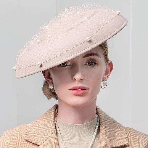 

Fashion Elegant Tulle / 100% Wool Hats with Pearls / Tulle 1PC Party / Evening / Holiday Headpiece / Straw Hats with Satin Bowknot Casual / Holiday Headpiece/ Sun Protection