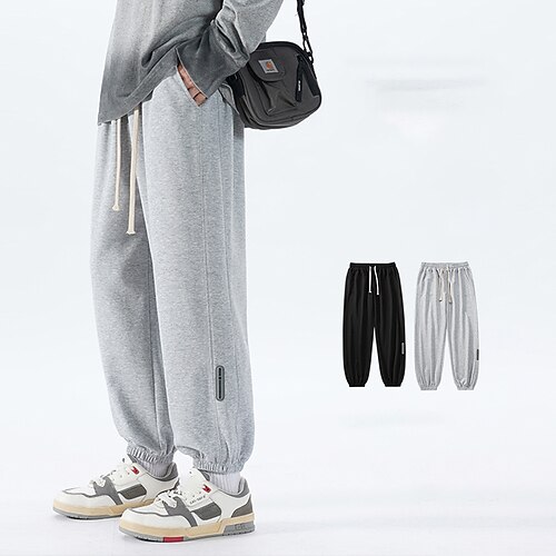 

Men's Sweatpants Trousers Drawstring Elastic Waist Elastic Cuff Solid Color Comfort Breathable Casual Daily Streetwear Cotton Blend Sports Fashion Grey Black Micro-elastic