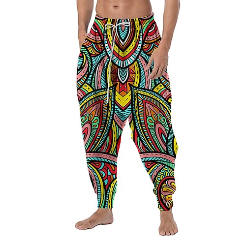 

Men's Trousers Baggy Harem Pants Drawstring Elastic Waist 3D Print Graphic Prints Comfort Breathable Casual Daily Holiday Sports Designer Rainbow Micro-elastic / Drop Crotch