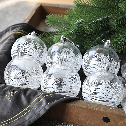 

6PCS Christmas Decoration 6CM Transparent Painted Christmas Ball Snowball Pendant Ornament Gift Present