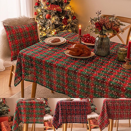 

Christmas Tablecloth Winter Table Cloth for Rectangle Tables Xmas Tree Snowflake Printed Holiday Red Farmhouse Rustic Party Outdoor Decor Christmas Table Cover