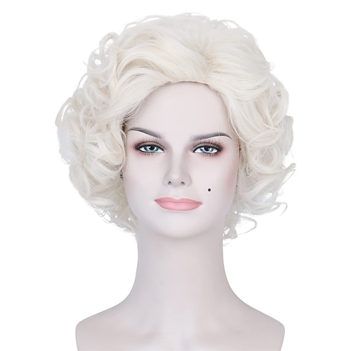 

Women's Short Curly Platinum Blonde Costume Wig Old Lady Wig Synthetic Everyday Party Wig 70s Look ChristmasPartyWigs