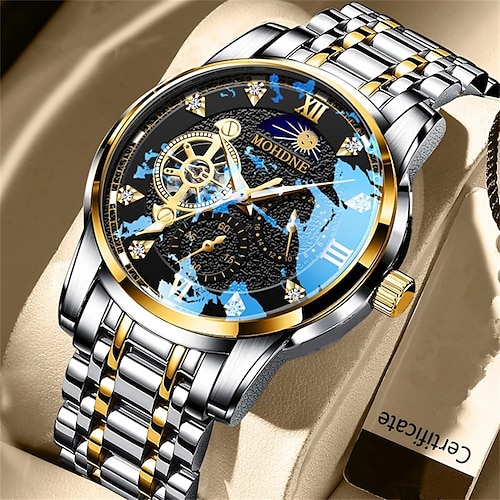 

MOHDNE Mechanical Watch for Men Analog Automatic self-winding Classic Stylish Outdoor Waterproof Fake Three Eyes Six Needles Noctilucent Stainless Steel Stainless Steel Fashion Machine