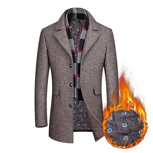 

Men's Winter Coat Wool Coat Overcoat Daily Wear Going out Fall & Winter Polyester Thermal Warm Washable Outerwear Clothing Apparel Fashion Warm Ups Solid Colored Multi Pocket Turndown Single Breasted