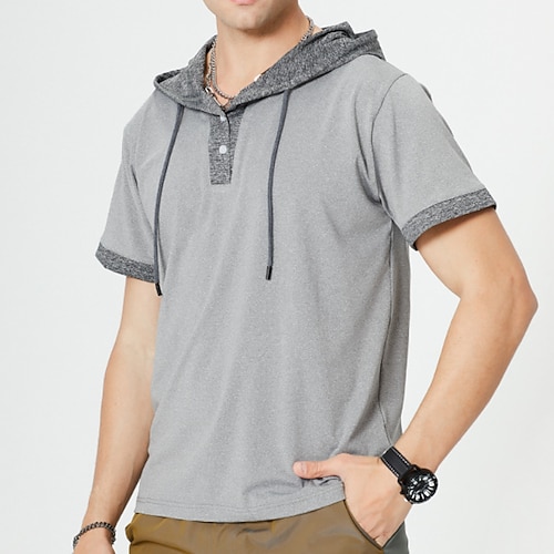 

Men's T shirt Tee Color Block Hooded Army Green Light gray Black Outdoor Street Short Sleeve Patchwork Clothing Apparel Fashion Breathable Comfortable / Summer