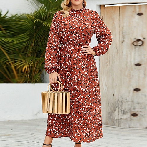 

Women's Plus Size A Line Dress Floral Crew Neck Long Sleeve Winter Fall Stylish Elegant Casual Maxi long Dress Daily Vacation Dress