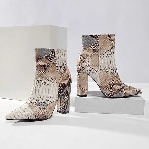 

2021women boots snakeskin short boots women's cross-border european and american plus size women's shoes thick heel high heel printed boots