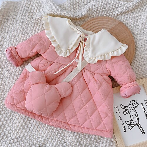 

Kids Girls' Coat Outerwear Plain Long Sleeve Coat Daily Cotton Basic Pink Winter Fall 1-5 Years