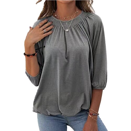 

Women's T shirt Tee claret Black White Plain 3/4 Length Sleeve Daily Weekend Basic Round Neck Regular S