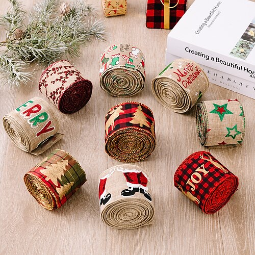 

New Christmas Decorations Cartoon Stickers Linen Ribbon Creative Christmas Ribbon Christmas Tree Ribbon
