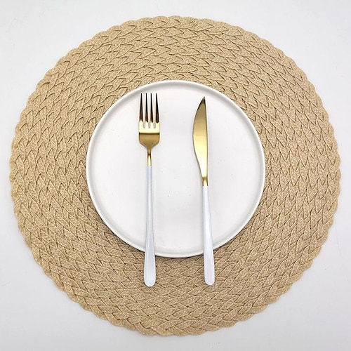 

Woven Pp Mat Round Woven Placemat Western Food Insulation Pad Coaster Bowl Mat Solid Color Non-Slip Mat
