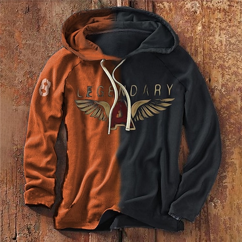 

Men's Pullover Hoodie Sweatshirt Orange Hooded Color Block Letter Graphic Prints Patchwork Print Sports Outdoor Daily Sports 3D Print Streetwear Designer Casual Spring Fall Clothing Apparel