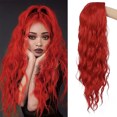 

Long Curly Wavy Red Wig for Women Middle Part Costume Cosplay Wig Synthetic Hair Replacement Wig ChristmasPartyWigs