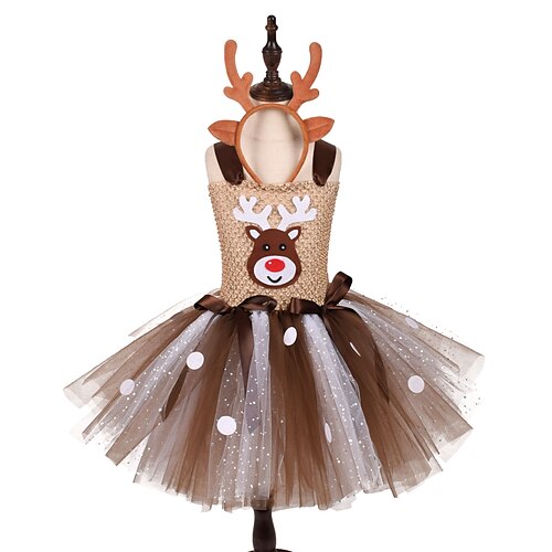 

Kids Girls' Christmas Dress Animal A Line Dress Dress Performance Ruched Sleeveless Fashion Dress 4-12 Years Winter Brown / Party / Patchwork / Fall