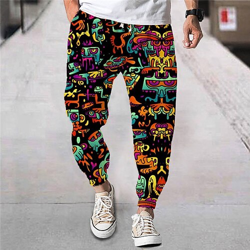 

Men's Joggers Trousers Drawstring Elastic Waist 3D Print Cartoon Graphic Prints Comfort Breathable Sports Outdoor Casual Daily Streetwear Designer Yellow Orange Micro-elastic