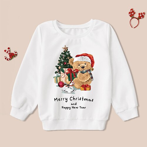 

Toddler Girls' Christmas Sweatshirt Letter Outdoor Long Sleeve Crewneck Adorable 3-7 Years Fall White