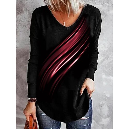 

Women's T shirt Tee Button Print Basic V Neck Standard Spring, Fall, Winter, Summer 1 2