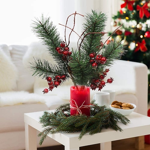 

1PC Christmas Pine With Pine Cone Artificial Pine Branch Home Decorations Party Pine Berries Branch Decor