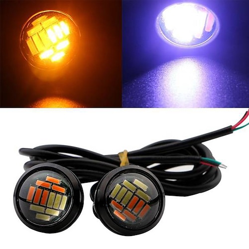 

OTOLAMPARA 4pcs Car 12V 23mm Dual Color Switchback 4014 12 LED DRL Eagle Eye Daytime Light White Amber Lightness