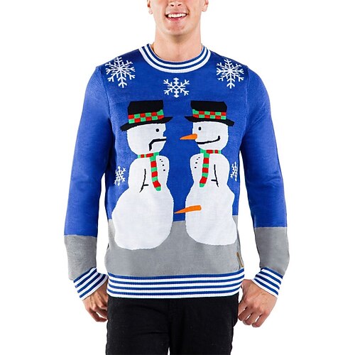 

Men's Sweater Ugly Christmas Sweater Pullover Sweater Jumper Ribbed Knit Cropped Knitted Snowman Crew Neck Keep Warm Modern Contemporary Christmas Work Clothing Apparel Fall & Winter Blue S M L