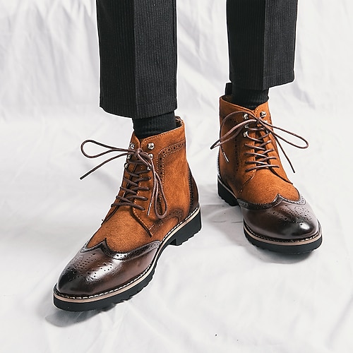 

Men's Boots British Style Plaid Shoes Wingtip Shoes Casual British Daily Suede PU Booties / Ankle Boots Black Brown Winter Fall